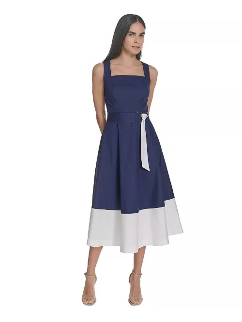 Jessica Howard NWT 100% Cotton Colorblock Belted Midi Dress Size 14 $149